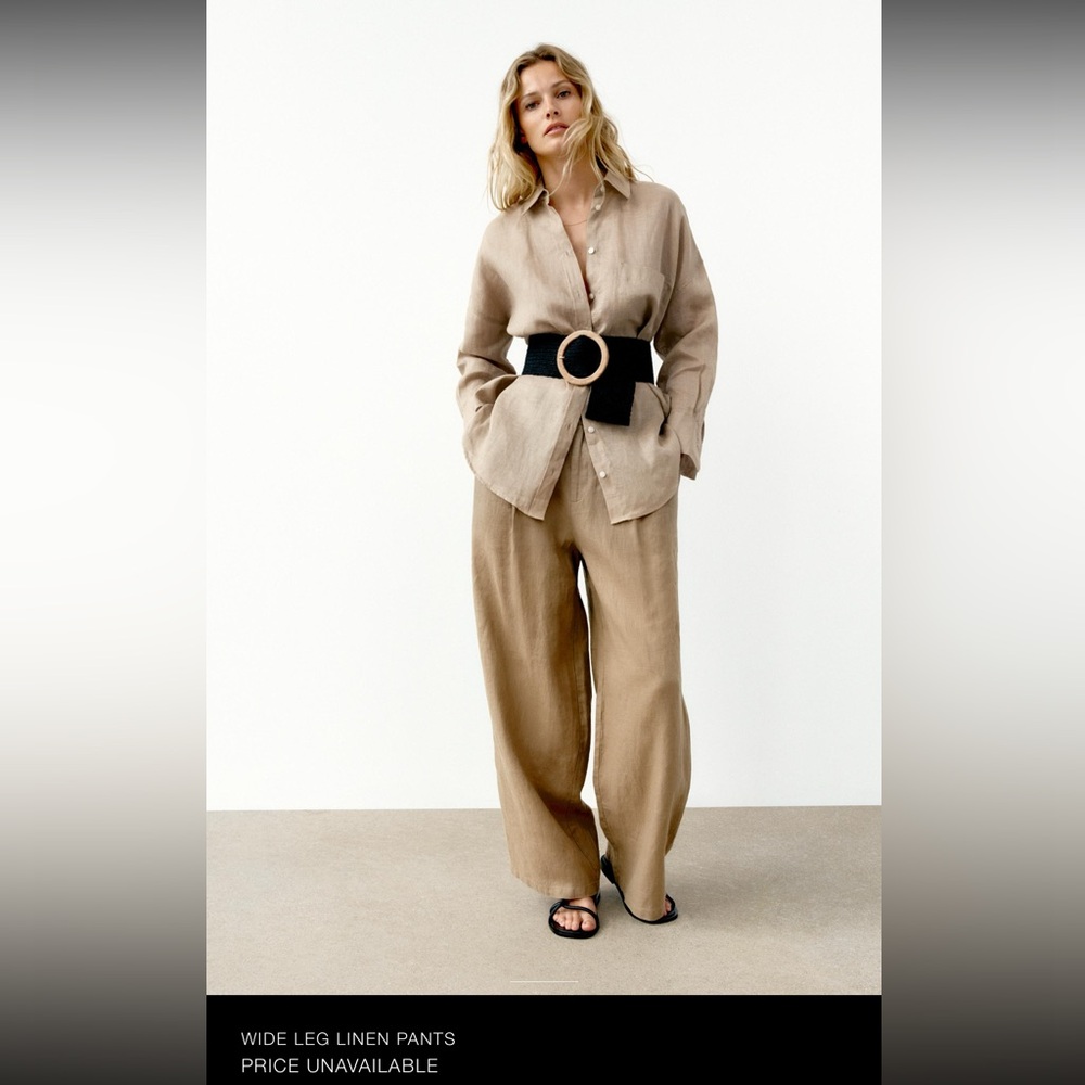 Zara Tan Wide Leg Linen Pants